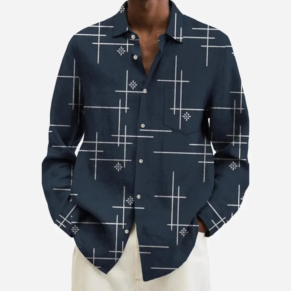 Hawaiian Button Shirts Turkish Modern Festival Printed Lines Graphics Full Sleeve Streetwear Breathable Men Dress Shirt Clothing