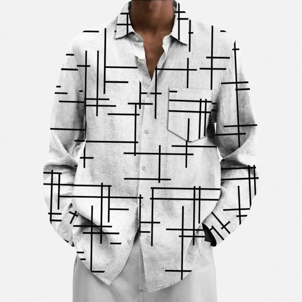 Hawaiian Button Shirts Turkish Modern Festival Printed Lines Graphics Full Sleeve Streetwear Breathable Men Dress Shirt Clothing