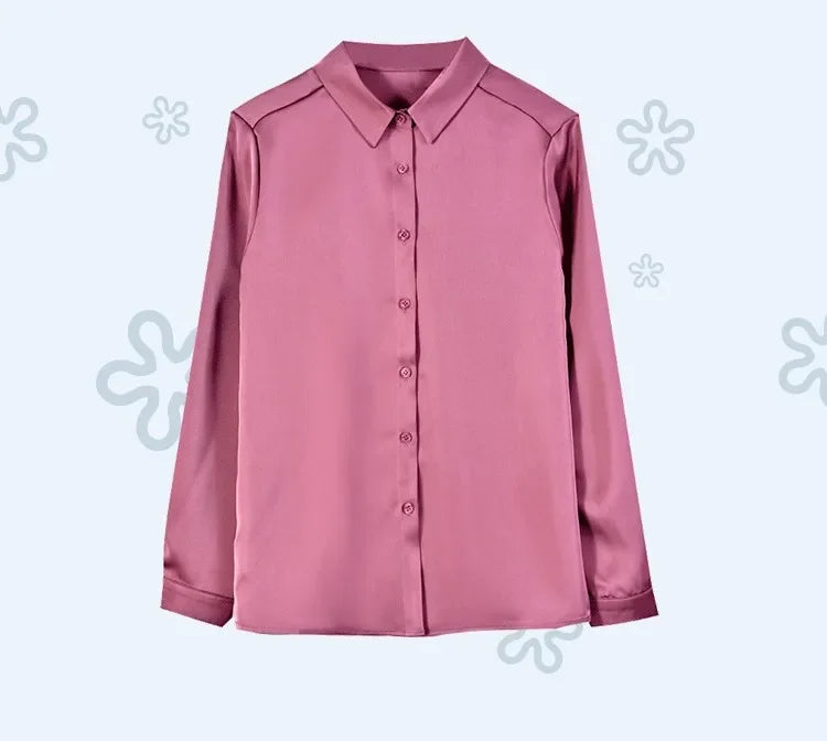 Spring New Shirts for Women Satin Long Sleeve Blouse Office Lady Fashion Shirts Silk Women Shirt OL Elegant Blouses Ladies Tops