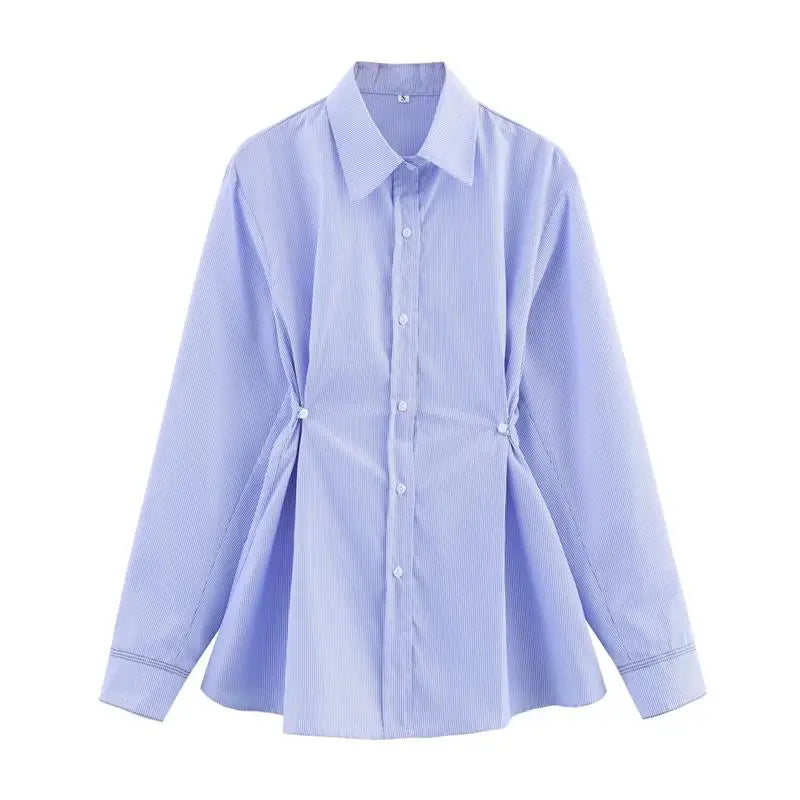 Spring Shirts Tops Women's 2025 New Chic Striped Slim Elegant Office Women's Shirt Fashion Street Youth Long-Sleeved Shirt