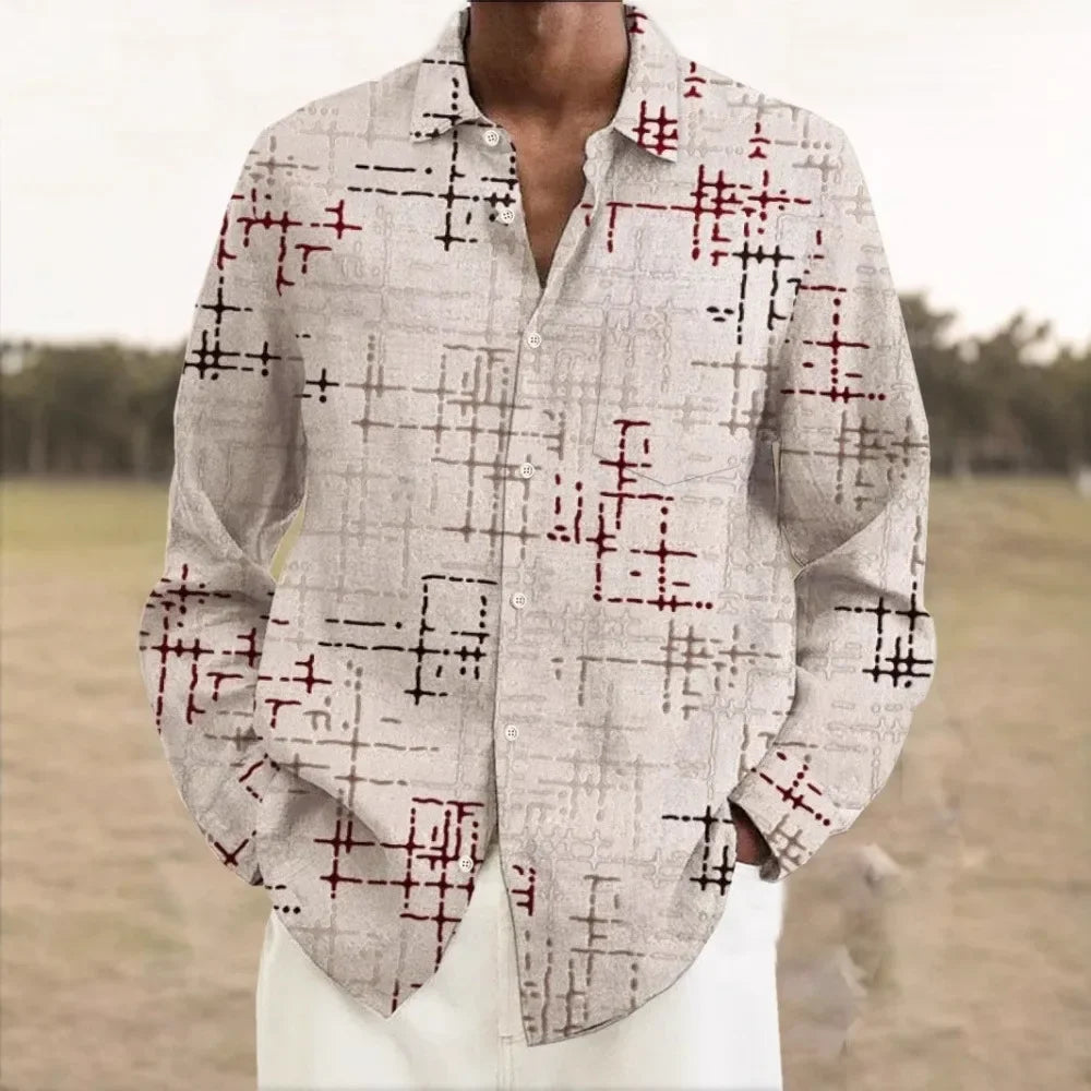 Hawaiian Button Shirts Turkish Modern Festival Printed Lines Graphics Full Sleeve Streetwear Breathable Men Dress Shirt Clothing