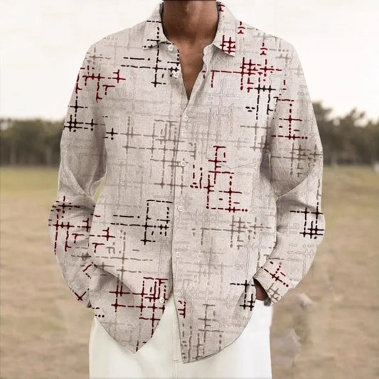 Hawaiian Button Shirts Turkish Modern Festival Printed Lines Graphics Full Sleeve Streetwear Breathable Men Dress Shirt Clothing