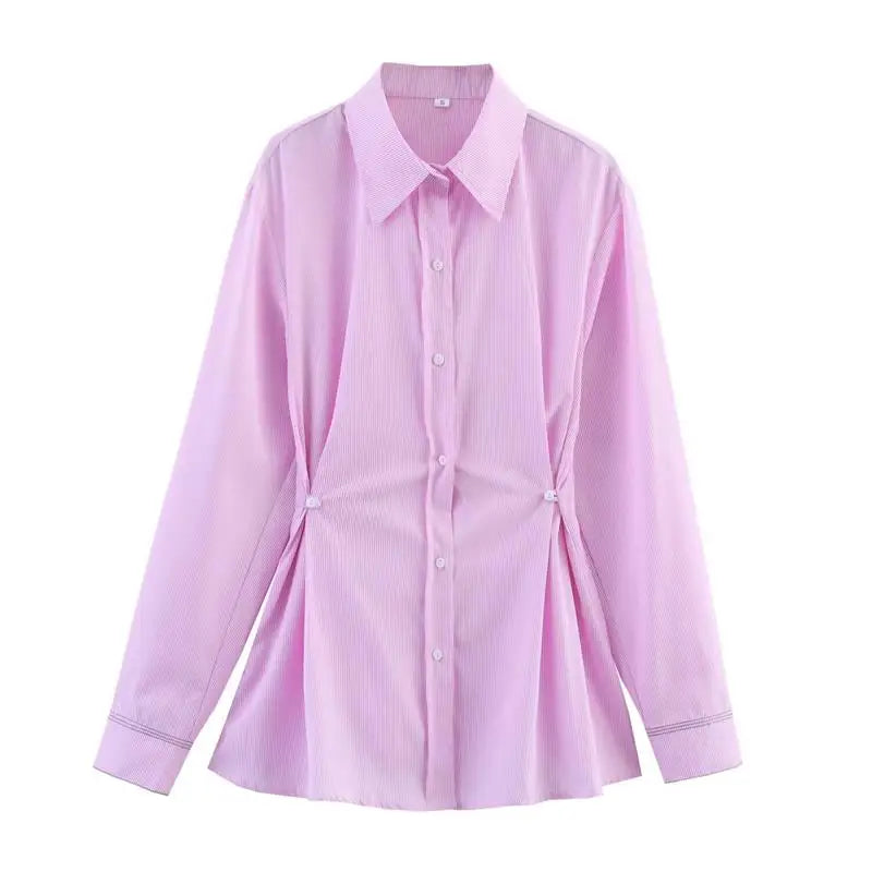 Spring Shirts Tops Women's 2025 New Chic Striped Slim Elegant Office Women's Shirt Fashion Street Youth Long-Sleeved Shirt