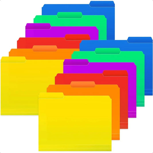 12Pcs Colored File Folders Letter Size with Tabs Manilla Folders 8.5 x 11 Plastic Manila Folders 1 3 Cut Office Supplies Filing
