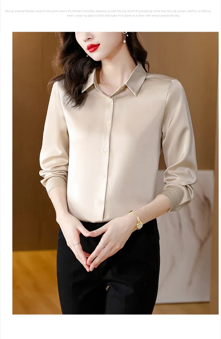 Spring New Shirts for Women Satin Long Sleeve Blouse Office Lady Fashion Shirts Silk Women Shirt OL Elegant Blouses Ladies Tops