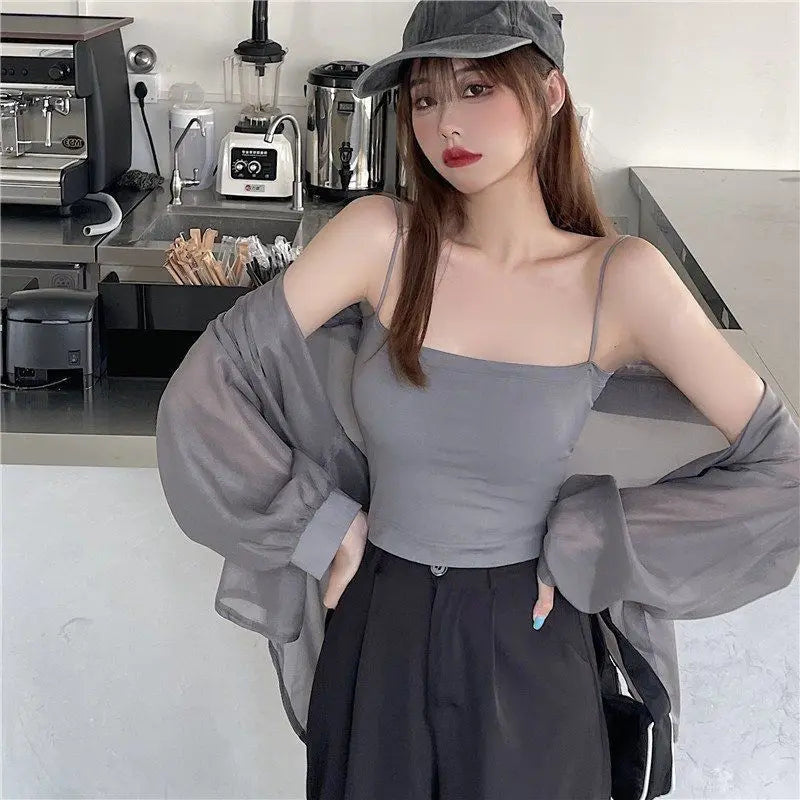 Shirt for Women Blouse Long Sleeve Top Female Chiffon Loose Cardigan Thin Sexy Solid Color Casual Shirt